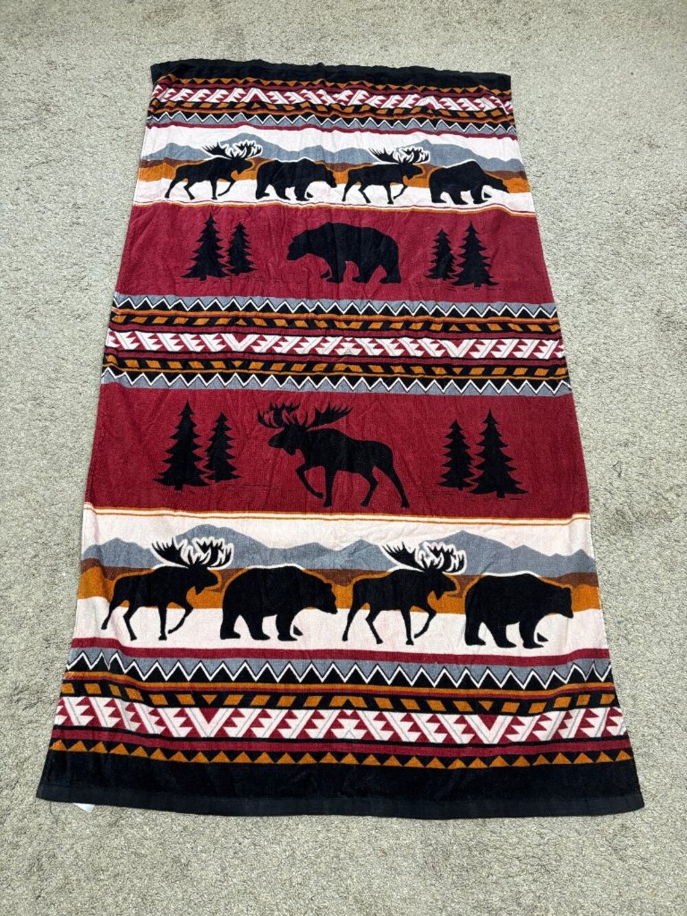 VTG Earth Ragz Beach Towel RARE Moose Bear Cabin Lodge Southwest Cotton 34x64 in